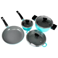 Zelancio 7 Piece Cast Aluminum Ceramic Coated Nonstick Cookware Set, Induction Base