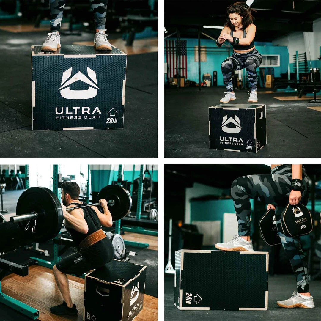 Ultra Fitness Gear 3 In 1 Anti-Slip Wood Plyo Box For Jump, Crossfit, Plyometrics. Sizes: 30/24/20, 24/20/16, 20/18/16, Or 16/14/12 2 Ultra Fitness Gear 3 In 1 Anti-Slip Wood Plyo Box For Jump, Crossfit, Plyometrics. Sizes: 30/24/20, 24/20/16, 20/18/16, Or 16/14/12
