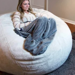 Moonstone White Fur 4ft Memory Foam Bean Bag HOME GOODS