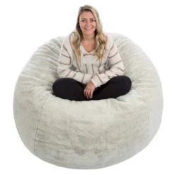 Moonstone White Fur 4ft Memory Foam Bean Bag HOME GOODS