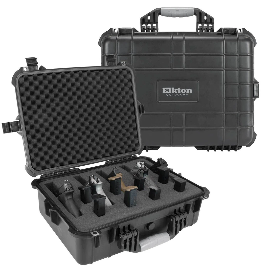 Elkton Outdoors SPORTING GOODS Hard 5 Pistol Gun Case With Locking Holes & Auto Pressure Adjustment 1 Elkton Outdoors SPORTING GOODS Hard 5 Pistol Gun Case With Locking Holes & Auto Pressure Adjustment