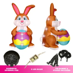 Holidayana LAWN & GARDEN DECOR 9ft Tall Easter Bunny With Egg Lawn Inflatable, Bright Lights, Built-in Fan, And Included Stakes And Ropes