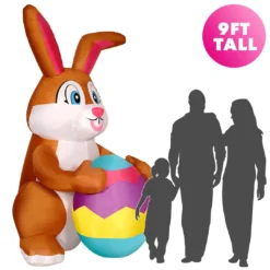 Holidayana LAWN & GARDEN DECOR 9ft Tall Easter Bunny With Egg Lawn Inflatable, Bright Lights, Built-in Fan, And Included Stakes And Ropes