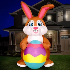 Holidayana LAWN & GARDEN DECOR 9ft Tall Easter Bunny With Egg Lawn Inflatable, Bright Lights, Built-in Fan, And Included Stakes And Ropes