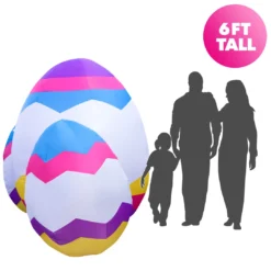 Holidayana 6ft Tall Easter Eggs Lawn Inflatable, Bright Lights, Built-in Fan, And Included Stakes And Ropes