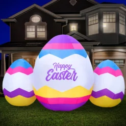 Holidayana 6ft Tall Easter Eggs Lawn Inflatable, Bright Lights, Built-in Fan, And Included Stakes And Ropes