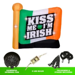 Holidayana 6ft Tall Saint Patrick's Day "Kiss Me I'm Irish" Flag Lawn Inflatable, Bright Lights, Built-in Fan, And Included Stakes And Ropes Holiday Decorations 8 Holidayana 6ft Tall Saint Patrick's Day