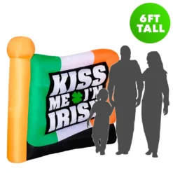 Holidayana 6ft Tall Saint Patrick's Day "Kiss Me I'm Irish" Flag Lawn Inflatable, Bright Lights, Built-in Fan, And Included Stakes And Ropes Holiday Decorations