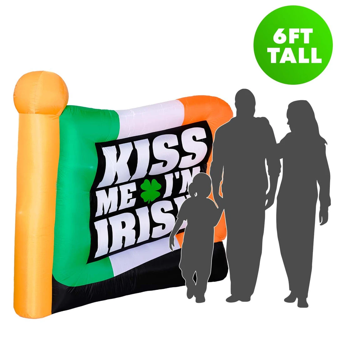 Holidayana 6ft Tall Saint Patrick's Day "Kiss Me I'm Irish" Flag Lawn Inflatable, Bright Lights, Built-in Fan, And Included Stakes And Ropes Holiday Decorations