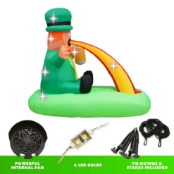 Holidayana Holiday Decorations 6ft Tall Saint Patrick's Day Puking Leprechaun Lawn Inflatable, Bright Lights, Built-in Fan, And Included Stakes And Ropes