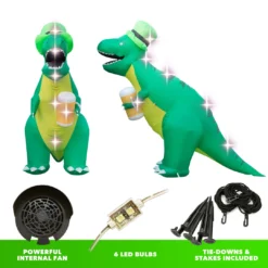 Holidayana Holiday Decorations 8ft Tall Saint Patrick's Day Leprechaun T-Rex Lawn Inflatable, Bright Lights, Built-in Fan, And Included Stakes And Ropes