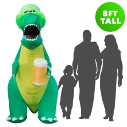 Holidayana Holiday Decorations 8ft Tall Saint Patrick's Day Leprechaun T-Rex Lawn Inflatable, Bright Lights, Built-in Fan, And Included Stakes And Ropes