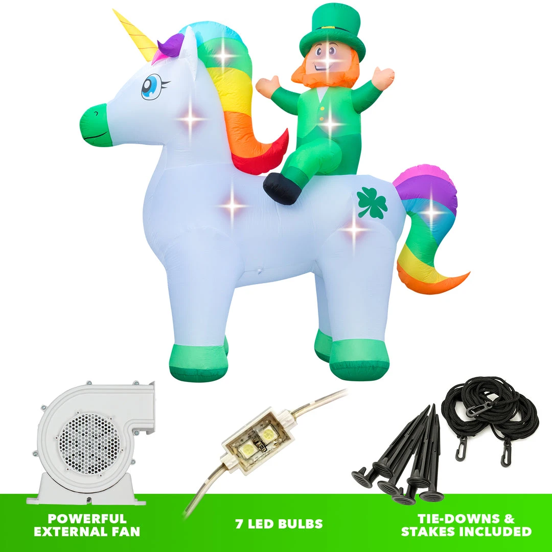 Holidayana 9ft Tall Saint Patrick's Day Leprechaun Riding Unicorn Lawn Inflatable, Bright Lights, Built-in Fan, And Included Stakes And Ropes Holiday Decorations 3 Holidayana 9ft Tall Saint Patrick's Day Leprechaun Riding Unicorn Lawn Inflatable, Bright Lights, Built-in Fan, And Included Stakes And Ropes Holiday Decorations