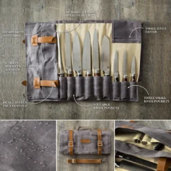 Zelancio Waxed Canvas Knife Roll Bag With 9 Knife Slots And 4 Pockets For Additional Tools And Accessories, Ultra Portable And Safe, Fits All Knife Sets