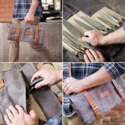 Zelancio Waxed Canvas Knife Roll Bag With 9 Knife Slots And 4 Pockets For Additional Tools And Accessories, Ultra Portable And Safe, Fits All Knife Sets