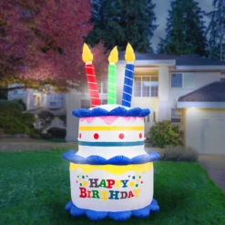Holidayana HOME GOODS Inflatable Birthday Cake With Candles Party Decoration With Built-In Fan And LED Lights