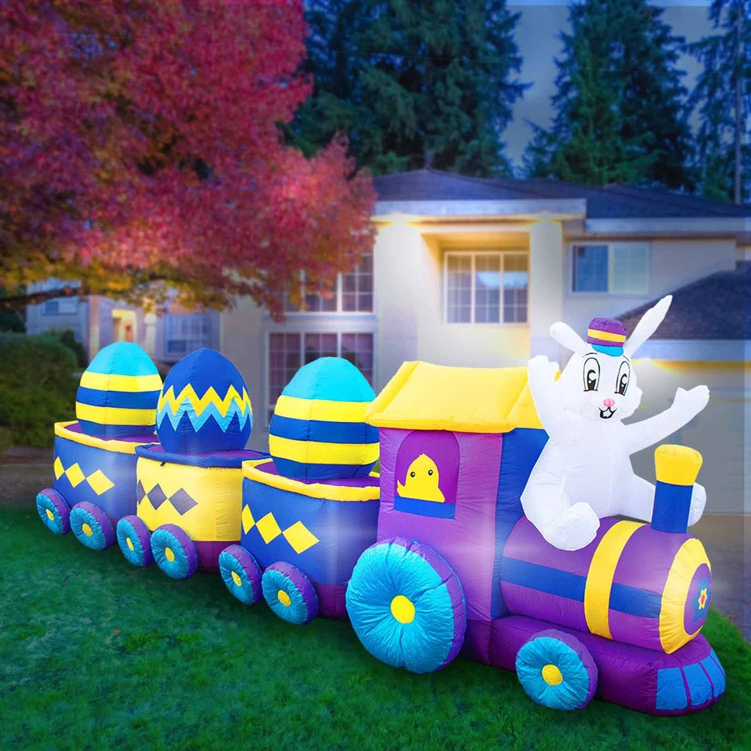 Holidayana Inflatable Easter Bunny Train Decoration With Engine And 3 Cars With Built-In Fan And LED Lights 1 Holidayana Inflatable Easter Bunny Train Decoration With Engine And 3 Cars With Built-In Fan And LED Lights