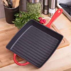 Zelancio 10 Inch Enameled Cast Iron Square Grill Pan