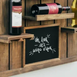 Atterstone Chalkboard Wine Rack Shelf With Stemware Slots: Holds 8 Glasses
