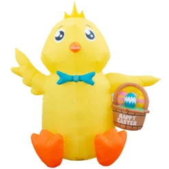 Holidayana Inflatable Easter Baby Chick With Easter Eggs Basket Decoration With Built-In Fan And LED Lights