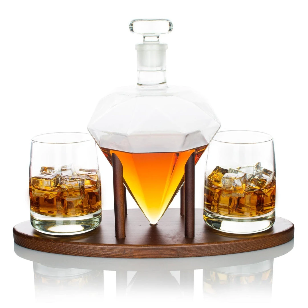 Atterstone Diamond Decanter Set With Whiskey Stones And Lowball Glasses
