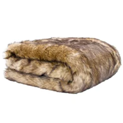 Moonstone Faux Wolf Fur Blanket With Button Straps And Storage Pocket, 54 Inches X 64 Inches HOME GOODS