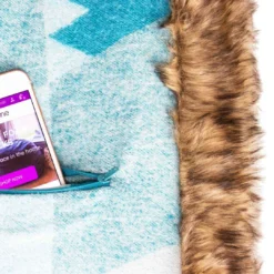 Moonstone Faux Wolf Fur Blanket With Button Straps And Storage Pocket, 54 Inches X 64 Inches HOME GOODS