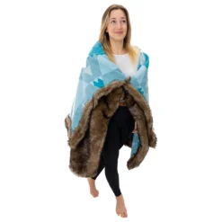 Moonstone Faux Wolf Fur Blanket With Button Straps And Storage Pocket, 54 Inches X 64 Inches HOME GOODS