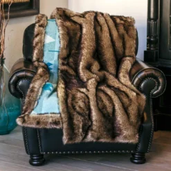 Moonstone Faux Wolf Fur Blanket With Button Straps And Storage Pocket, 54 Inches X 64 Inches HOME GOODS