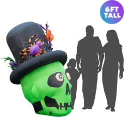 Holidayana 6 Ft Inflatable Halloween Top Hat Skull Yard Decoration Lawn Inflatables 12 Holidayana 6 Ft Inflatable Halloween Top Hat Skull Yard Decoration Lawn Inflatables