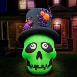 Holidayana 6 Ft Inflatable Halloween Top Hat Skull Yard Decoration Lawn Inflatables