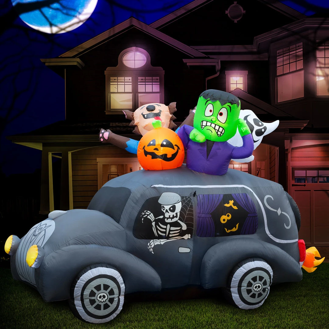 Holidayana Lawn Inflatables 5.5 Ft Inflatable Halloween Monster Hearse Yard Decoration