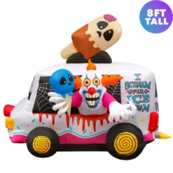 Holidayana 8 Ft Inflatable Halloween Clown Ice Cream Truck Yard Decoration