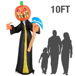Holidayana 10 Ft Pumpkin Head Reaper With Scythe Halloween Inflatable HOME GOODS