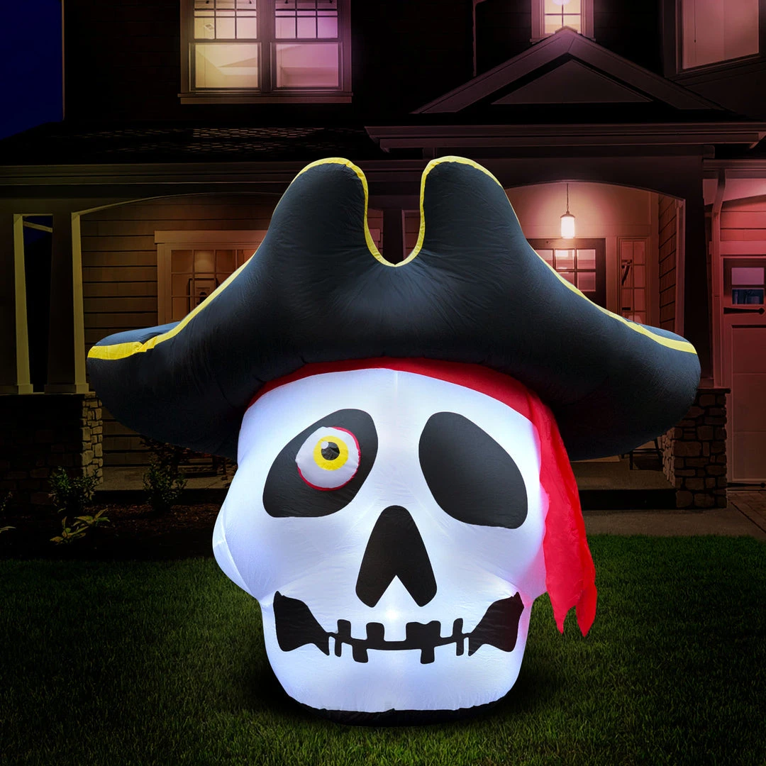 Holidayana 5 Ft Inflatable Halloween Pirate Skull Yard Decoration