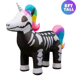 Holidayana 8 Ft Inflatable Halloween Skeleton Unicorn Yard Decoration