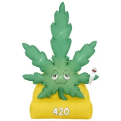 Holidayana 6 Ft Giant Weed Inflatable Yard Decoration With Built-in Bulbs, Tie-Downs, And Fan