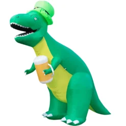 Holidayana Holiday Decorations 8ft Tall Saint Patrick's Day Leprechaun T-Rex Lawn Inflatable, Bright Lights, Built-in Fan, And Included Stakes And Ropes