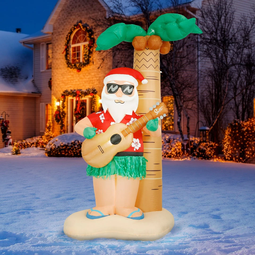 Holidayana 8 Ft Inflatable Christmas Hula Santa Outdoor Decoration With LED Lights, Fan, And Stakes HOME GOODS