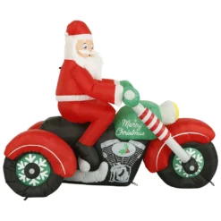 Holidayana HOME GOODS 8 Ft Inflatable Christmas Santa On A Motorcycle Outdoor Decoration With LED Lights, Fan, And Stakes