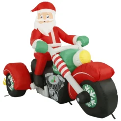 Holidayana HOME GOODS 8 Ft Inflatable Christmas Santa On A Motorcycle Outdoor Decoration With LED Lights, Fan, And Stakes