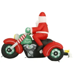 Holidayana HOME GOODS 8 Ft Inflatable Christmas Santa On A Motorcycle Outdoor Decoration With LED Lights, Fan, And Stakes