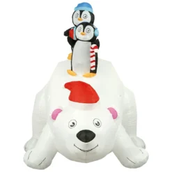Holidayana 8 Ft Inflatable Christmas Penguins On Polar Bear Outdoor Decoration With LED Lights, Fan, And Stakes 10 Holidayana 8 Ft Inflatable Christmas Penguins On Polar Bear Outdoor Decoration With LED Lights, Fan, And Stakes