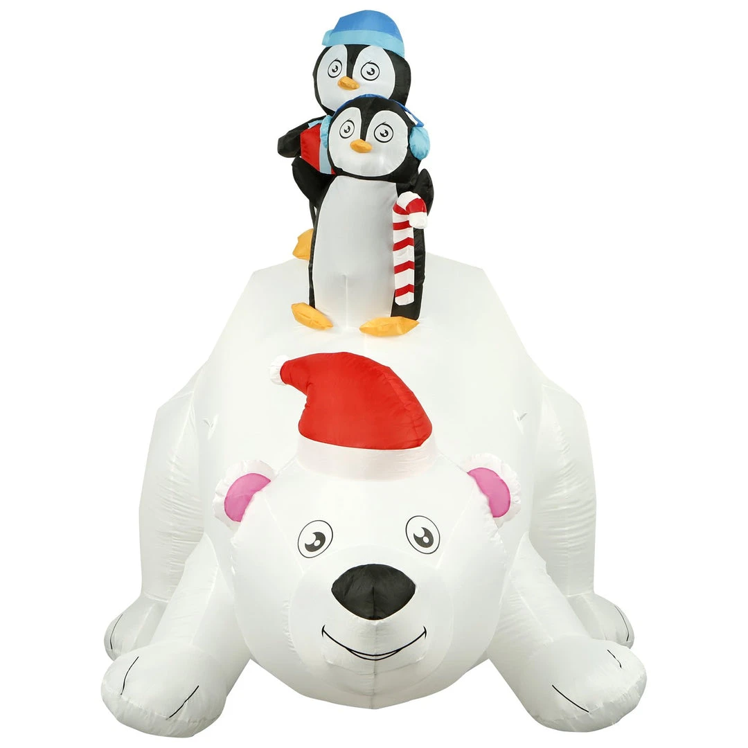 Holidayana 8 Ft Inflatable Christmas Penguins On Polar Bear Outdoor Decoration With LED Lights, Fan, And Stakes 3 Holidayana 8 Ft Inflatable Christmas Penguins On Polar Bear Outdoor Decoration With LED Lights, Fan, And Stakes
