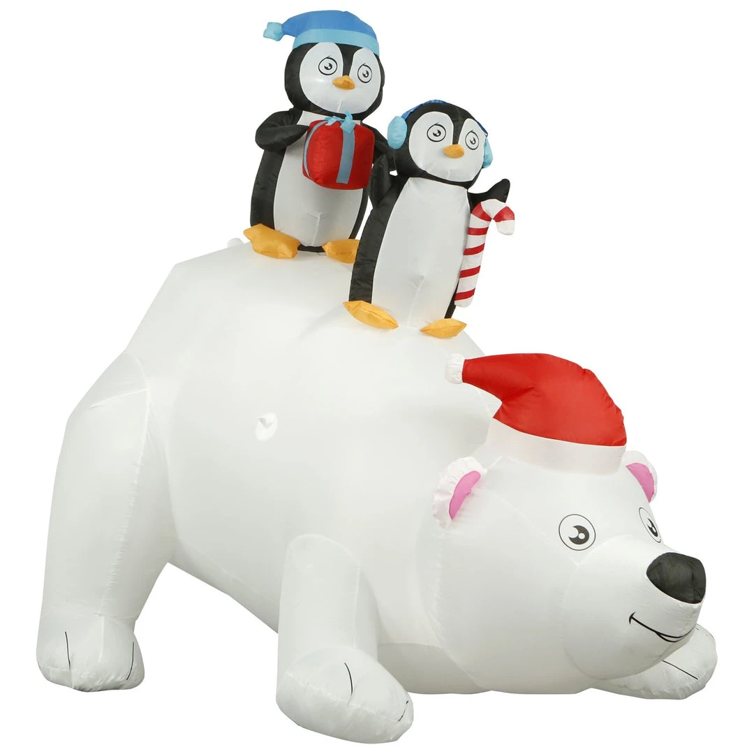 Holidayana 8 Ft Inflatable Christmas Penguins On Polar Bear Outdoor Decoration With LED Lights, Fan, And Stakes 4 Holidayana 8 Ft Inflatable Christmas Penguins On Polar Bear Outdoor Decoration With LED Lights, Fan, And Stakes
