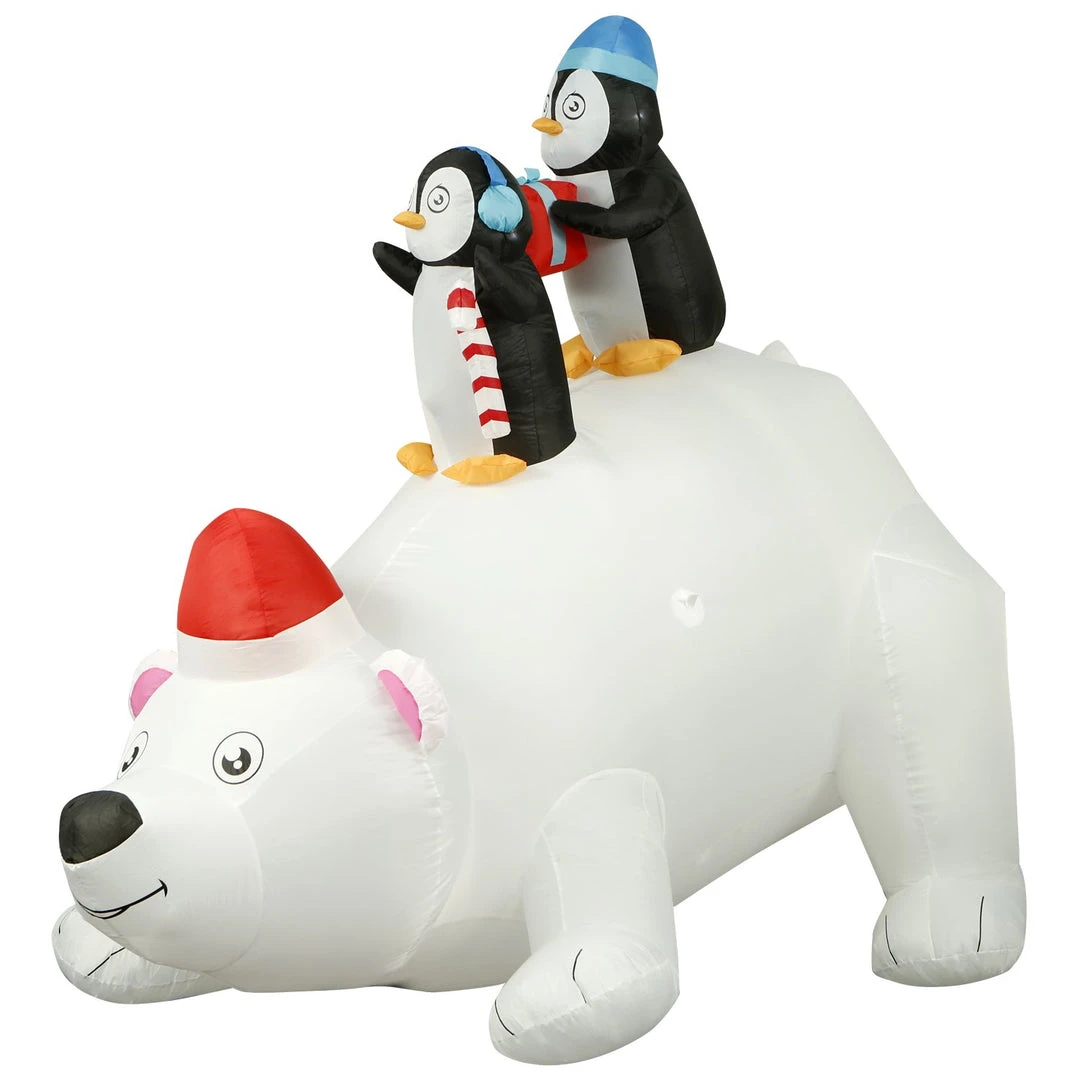 Holidayana 8 Ft Inflatable Christmas Penguins On Polar Bear Outdoor Decoration With LED Lights, Fan, And Stakes 6 Holidayana 8 Ft Inflatable Christmas Penguins On Polar Bear Outdoor Decoration With LED Lights, Fan, And Stakes