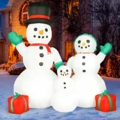 Holidayana 8 Ft Inflatable Christmas Snowman Family Outdoor Decoration With LED Lights, Fan, And Stakes HOME GOODS