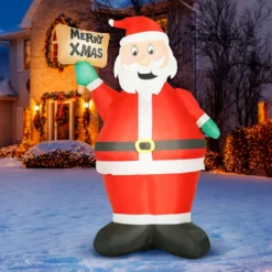Holidayana HOME GOODS 8 Ft Inflatable Christmas Santa With Sign Outdoor Decoration