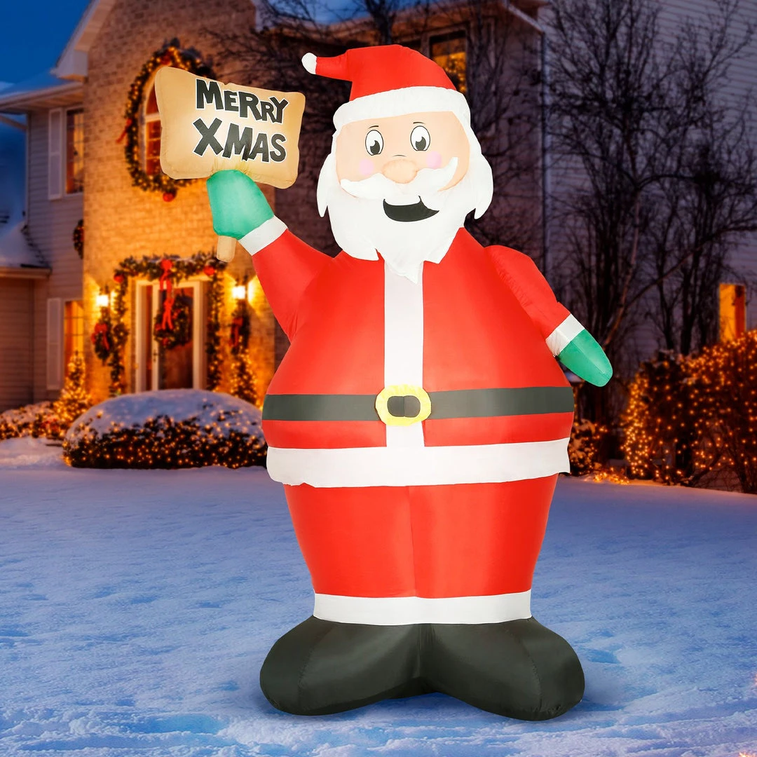Holidayana HOME GOODS 8 Ft Inflatable Christmas Santa With Sign Outdoor Decoration