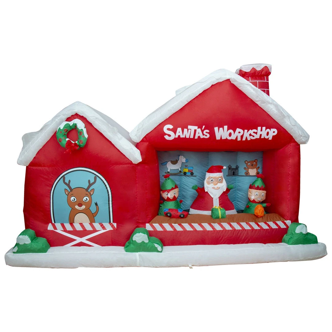 Holidayana 8 Ft Inflatable Christmas Santa Workshop Outdoor Decoration With LED Lights, Fan, And Stakes 3 Holidayana 8 Ft Inflatable Christmas Santa Workshop Outdoor Decoration With LED Lights, Fan, And Stakes